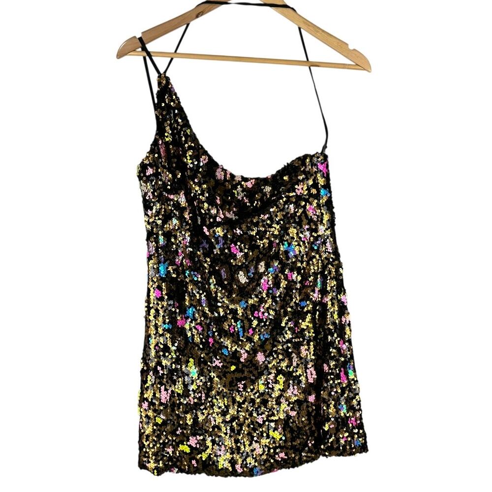 Dress The Population Cosmopolitan Sequined One Shoulder Mini Dress Sz Medium EUC
